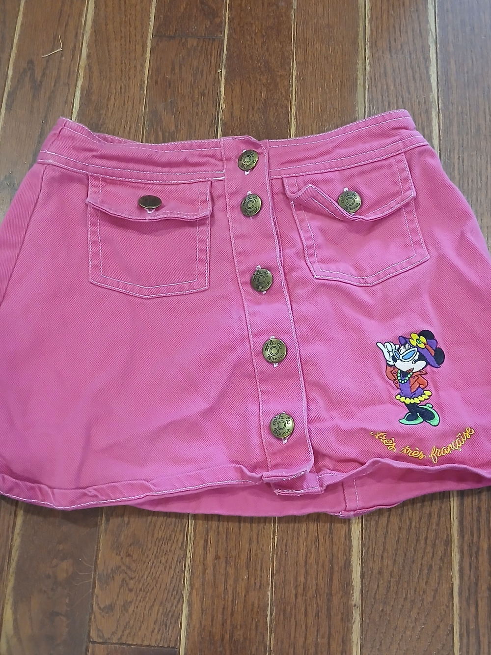 Disney pink cotton mini skirt with embroidered Minnie Mouse graphic, size 5/6